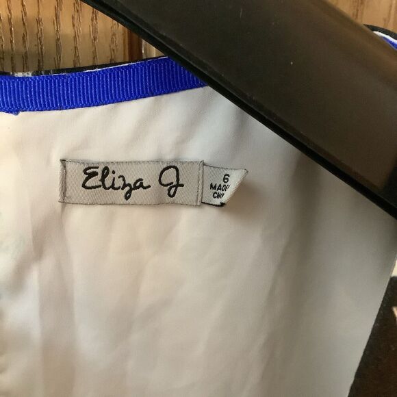 Eliza J Womens Shift Dress Size 6 Short Sleeves Black And Blue Print - Picture 2 of 5